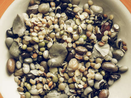 Vintage desaturated Mixed beans salad, vegetarian dish