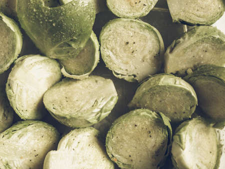 Vintage desaturated Brussel sprouts mini cabbages vegetables food background