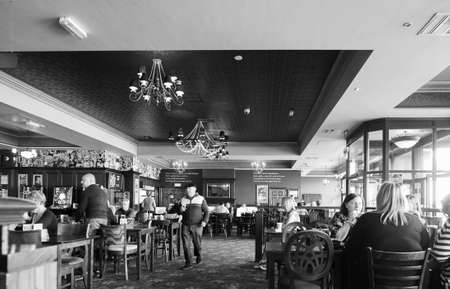 LIVERPOOL, UK - CIRCA JUNE 2016: Traditional Weatherspoon British pub in black and whiteのeditorial素材