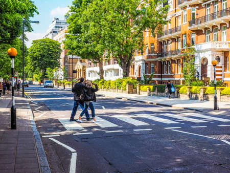 LONDON, UK - JUNE 10, 2015: Abbey Road zebra crossing made famous by the 1969 Beatles album cover (HDR)のeditorial素材