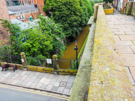 High dynamic range (HDR) Ancient Roman City walls in Chester, UKのeditorial素材