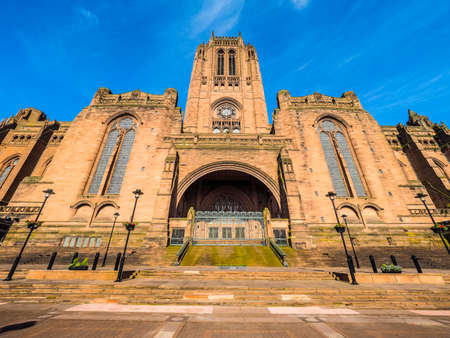 High dynamic range (HDR) Liverpool Cathedral aka Cathedral Church of Christ or Cathedral Church of the Risen Christ on St James Mount in Liverpool, UKの写真素材