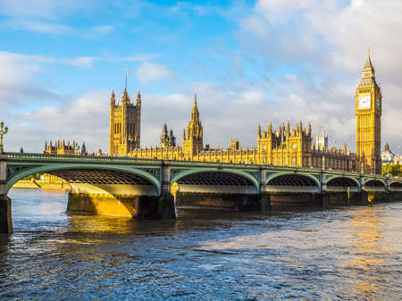 High dynamic range HDR Westminster Bridge panorama with the Houses of Parliament and Big Ben in London UKのeditorial素材