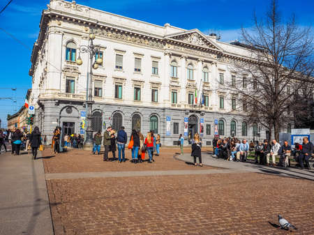 MILAN, ITALY - MARCH 28, 2015: Tourists in front of Teatro alla Scala theatre in Milan Italy (HDR)のeditorial素材