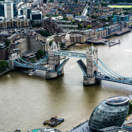 LONDON, UK - JUNE 10, 2015: Aerial view of Tower Bridge over River Thames (HDR)のeditorial素材