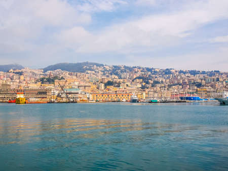 GENOA, ITALY - MARCH 16, 2014 - Since the construction of the new merchant harbour the old harbour called Porto Vecchio is still used for cruise ships and small boats (HDR)のeditorial素材