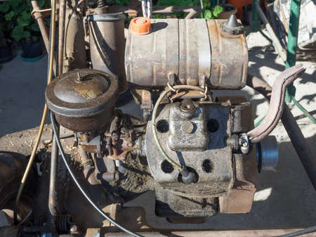 MILAN, ITALY - CIRCA AUGUST 2016: Detail of Guidetti Condor engine on a vintage BCS 622 lawn mowerのeditorial素材