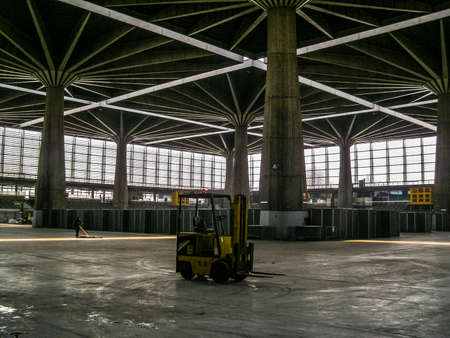 TURIN, ITALY - MARCH 29, 2008: Palazzo del Lavoro meaning Palace of Work designed by Nervi in 1961 is a masterpiece of modern architecture now an abandoned ruin (HDR)のeditorial素材