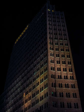 BERLIN, GERMANY - CIRCA JUNE 2016: Kollhoff Tower skyscraper in Potsdamer Platz at night (HDR)のeditorial素材