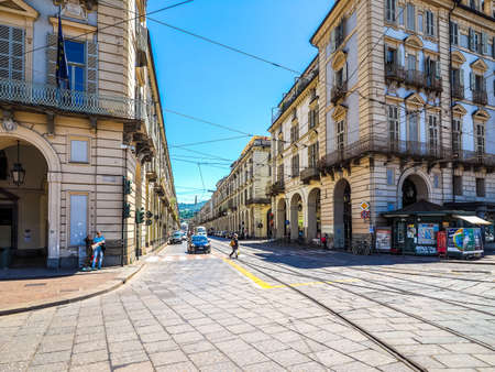 TURIN, ITALY - CIRCA MAY 2016: Via Po ancient central baroque street (HDR)のeditorial素材