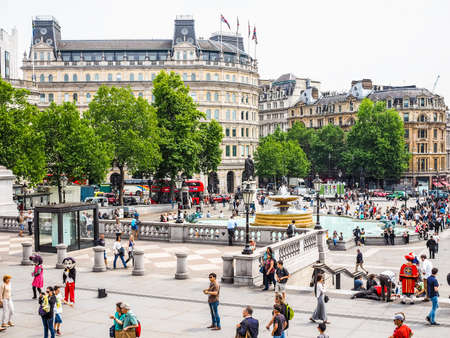 LONDON, UK - JUNE 12, 2015: Tourists visiting Trafalgar Square (HDR)のeditorial素材