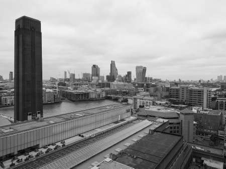 Aerial view of the city of London, UK in black and whiteの写真素材