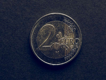 Vintage looking Two Euro coin currency of the European Unionの写真素材