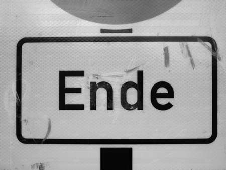 Ende (meaning End) sign in Berlin, Germany in black and whiteの写真素材