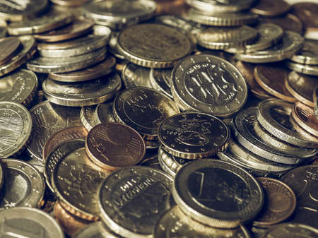 Vintage looking Euro coins currency of the European Unionの写真素材