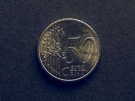 Vintage looking Fifty Cent Euro coin currency of the European Union