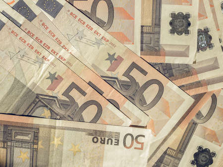 Vintage looking Fifty Euro banknotes currency of the European Unionの写真素材