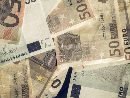 Vintage looking Fifty and Twenty Euro banknotes currency of the European Unionの写真素材