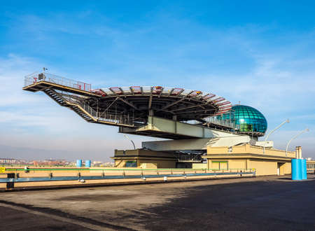 TURIN, ITALY - DECEMBER 16, 2015: Roof meeting room know as La Bolla meaning The Bubble and helipad at Lingotto conference centre designed by Renzo Piano in former Fiat car factory (HDR)のeditorial素材