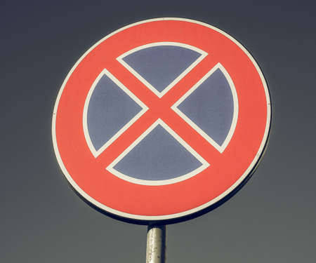 Vintage looking A road sign for a no parking areaの写真素材
