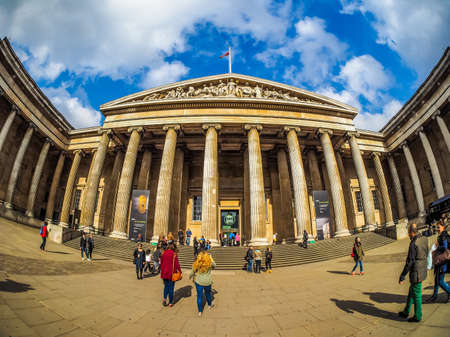 LONDON, UK - SEPTEMBER 28, 2015: Tourists visiting the British Museum (HDR)のeditorial素材