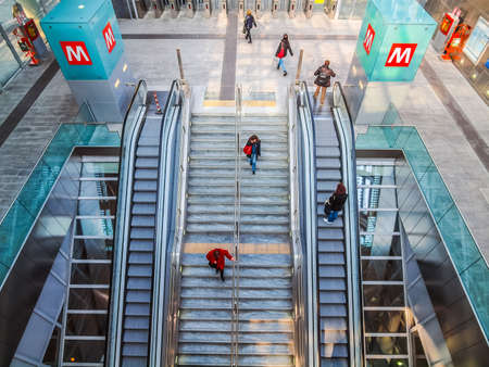 TURIN, ITALY - MARCH 11, 2014: Passengers in the new Torino Porta Susa main railway and subway station (HDR)のeditorial素材