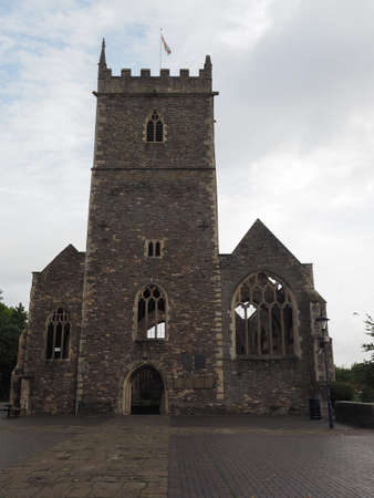 Ruins of St Peter church in Castle Park bombed during World War II and now preserved as a memorial in Bristol, UKの写真素材