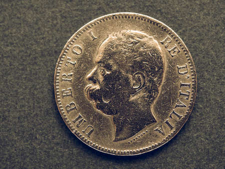 Vintage looking Close up of a vintage Italian coinの写真素材