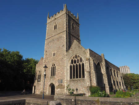 BRISTOL, UK - CIRCA SEPTEMBER 2016: Ruins of St Peter church in Castle Park bombed during World War II and now preserved as a memorialのeditorial素材