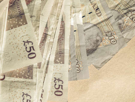Vintage looking British Pound banknotes currency of the United Kingdomの写真素材