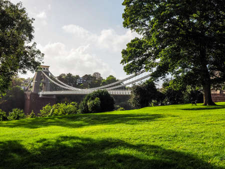 HDR Clifton Suspension Bridge spanning the Avon Gorge and River Avon designed by Brunel and...