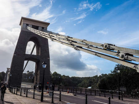 HDR Clifton Suspension Bridge spanning the Avon Gorge and River Avon designed by Brunel and completed in 1864 in Bristol, UKのeditorial素材