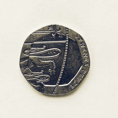 Vintage looking Currency of the United Kingdom 20 pence coin