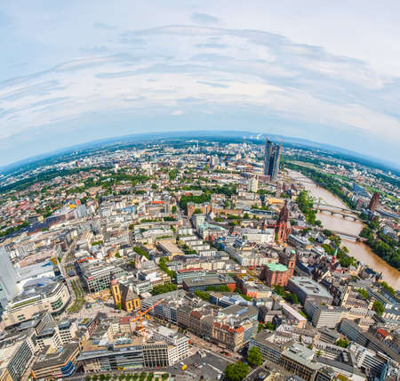 FRANKFURT AM MAIN, GERMANY - JUNE 3, 2013: Aerial view of the city centre with the largest business district in Europe (HDR)のeditorial素材