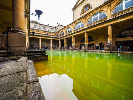 BATH, UK - CIRCA SEPTEMBER 2016: HDR Roman Baths ancient spaのeditorial素材