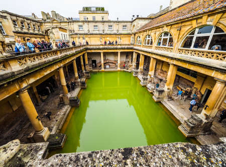 BATH, UK - CIRCA SEPTEMBER 2016: HDR Roman Baths ancient spaのeditorial素材