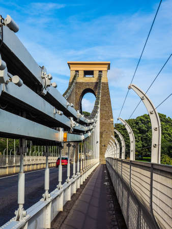 HDR Clifton Suspension Bridge spanning the Avon Gorge and River Avon designed by Brunel and completed in 1864 in Bristol, UKのeditorial素材