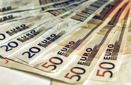 Vintage looking Euro banknotes money european currencyの写真素材