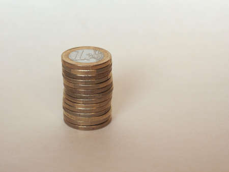 Pile of Euro (EUR) coins, currency of European Union (EU) with copy spaceの写真素材
