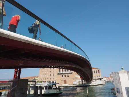 VENICE, ITALY - CIRCA SEPTEMBER 2016: Ponte della Costituzione (meaning Constitution Bridge) over Grand Canal designed by Santiago Calatravaのeditorial素材