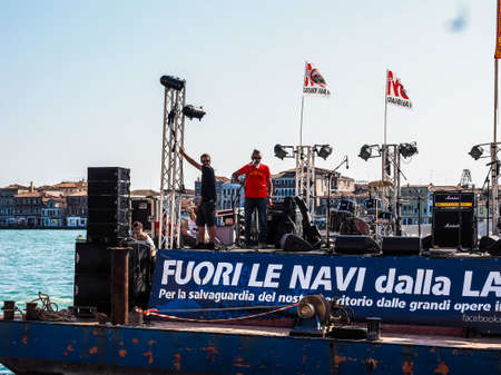 VENICE, ITALY - CIRCA SEPTEMBER 2016: HDR Fuori le navi dalla laguna (meaning No cruise ships in the...