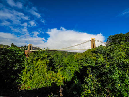 HDR Clifton Suspension Bridge spanning the Avon Gorge and River Avon designed by Brunel and completed in 1864 in Bristol, UKの写真素材