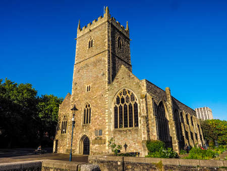 BRISTOL, UK - CIRCA SEPTEMBER 2016: HDR Ruins of St Peter church in Castle Park bombed during World War II and now preserved as a memorialのeditorial素材