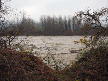River Po flood in Turin area, Italy