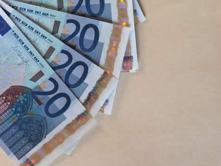 Euro (EUR) banknotes, currency of European Union (EU) with copy spaceの写真素材