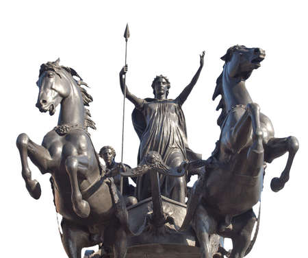 Equestrian statue of Boadicea Boudicca Queen of the Iceni who lead the English people against the Roman invader in Ad 60, London, Uk Isolated Over White Backgroundの写真素材