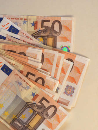 Euro (EUR) banknotes, currency of European Union (EU) with copy space