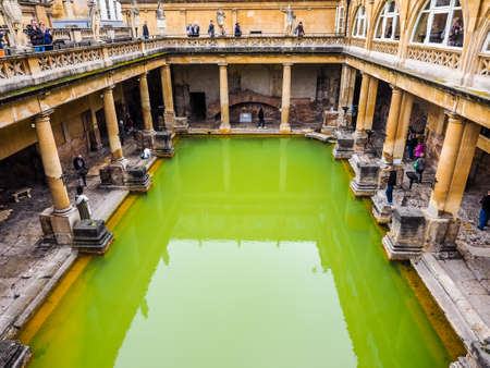 BATH, UK - CIRCA SEPTEMBER 2016: HDR Roman Baths ancient spaのeditorial素材