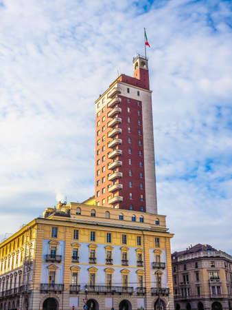 Torre Littoria skyscraper in Piazza Castello Turin Italy (HDR)のeditorial素材