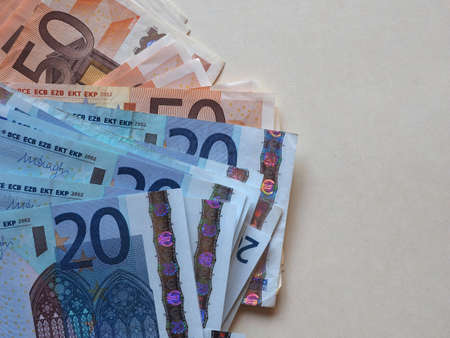 Euro (EUR) banknotes, currency of European Union (EU) with copy spaceの写真素材